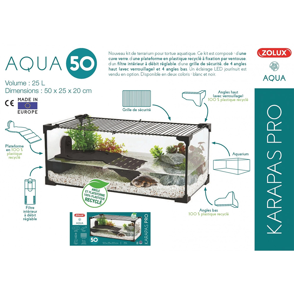 Zolux Karapas Aqua Pro 50 - Akwaterrarium dla Żółwia Wodnego 50x25x20cm, Czarne.jpg